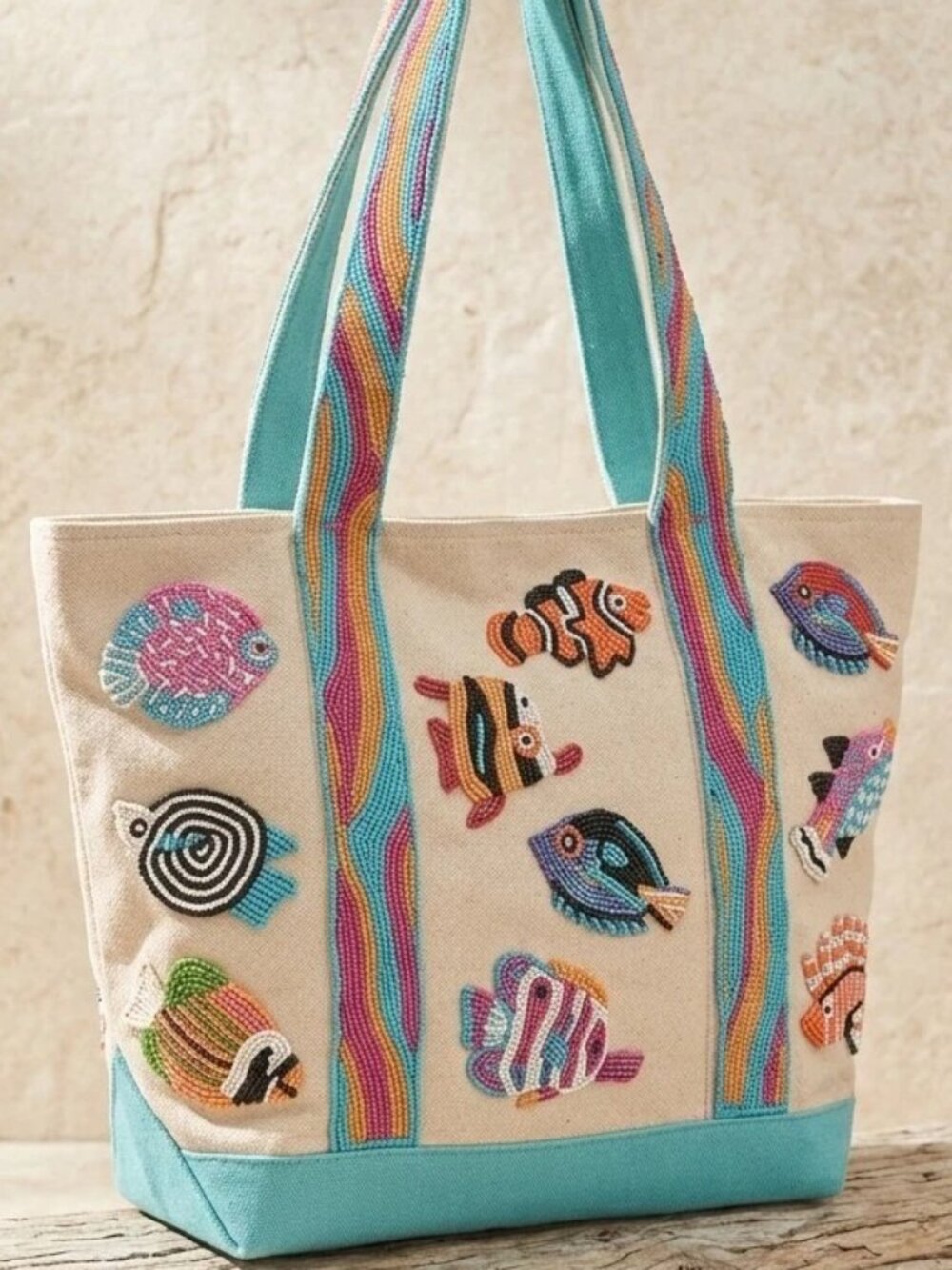 America & Beyond Tropical Fish Canvas Boat Tote Beach Resort Vacation Cruise